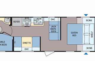 Travel trailer sleeps eight and is under 4700lbs!