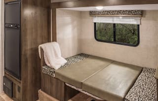 Modern travel trailer bunk house layout with all the comforts of home