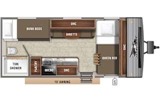 ECONOMY JAY FLIGHT w/ Queen Bed, Bunks & Full Bath