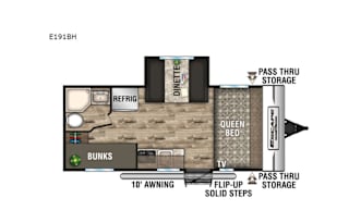 Modern travel trailer bunk house layout with all the comforts of home