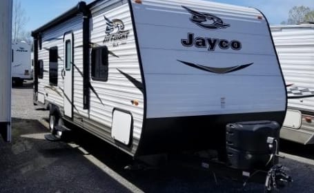 “Wanderhaven” is our 2018 Jayco 26’ Bunk House