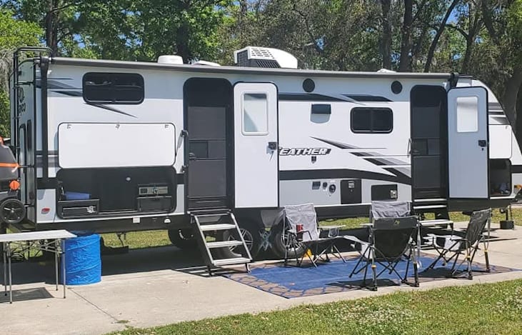 Two entrances for convenience. Reservation includes a Pit Boss grill and Blackstone griddle for your outdoor cooking needs.