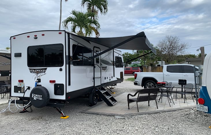 Exterior with awning extended