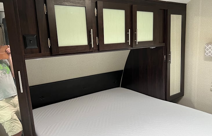 New EGO Foam RV queen-sized mattress and storage. Toxic Free
