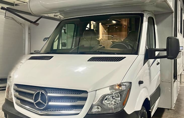 Front. This RV is located on a Mercedes 3500 Chassis. It is diesel and gets up to 18mpg