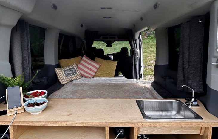 Bed and kitchen