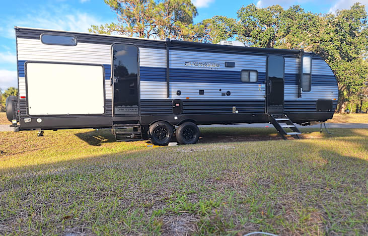 36 feet long, master bedroom in front and the bunk room in the back.