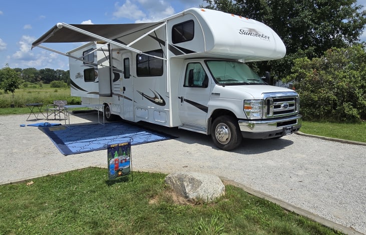 Outdoor chairs, small tables & rug included.