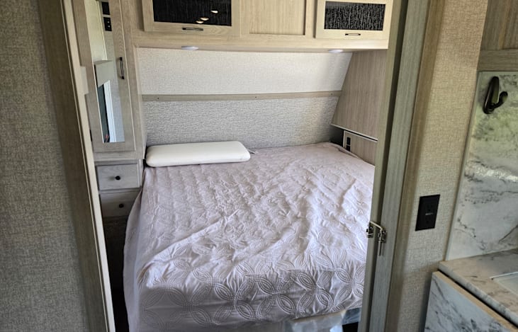 Main Bedroom with RV King size bed and sliding door for privacy