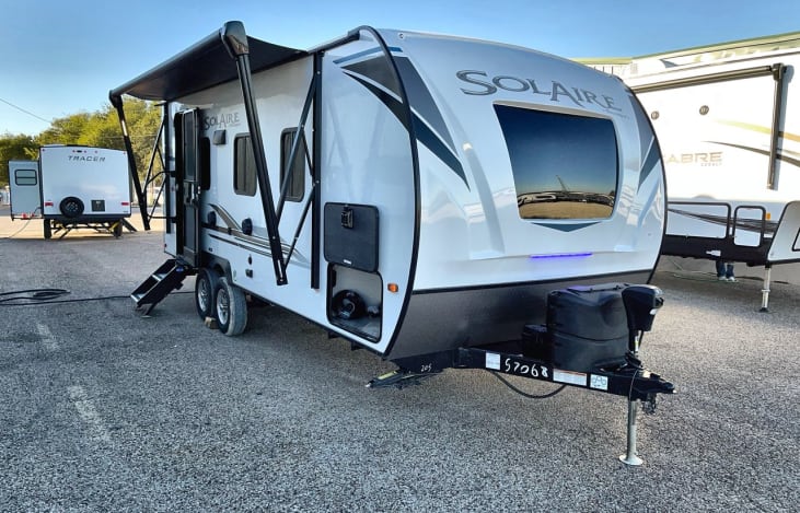 Automatic awning and solar lights.