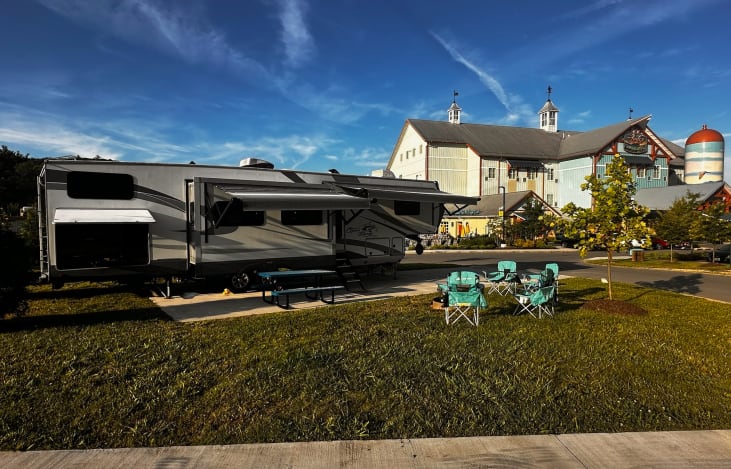 Outside living space.  Outdoor kitchen near the rear of the rig.