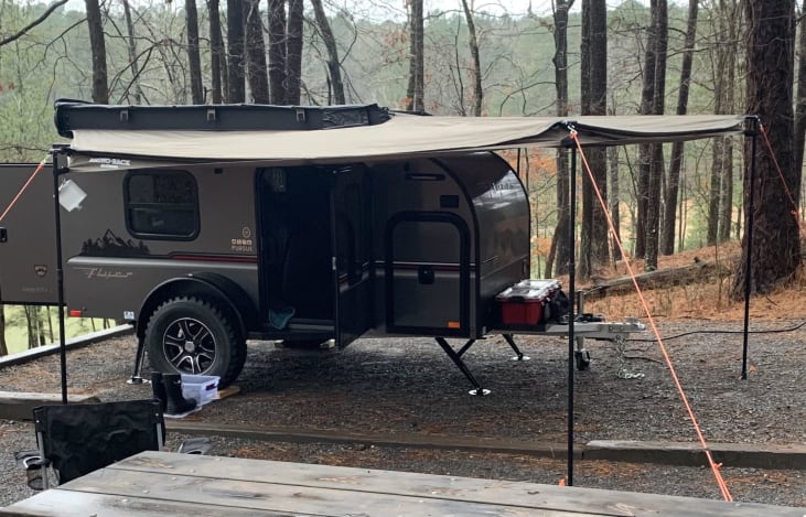 Campground setup with awning deployed