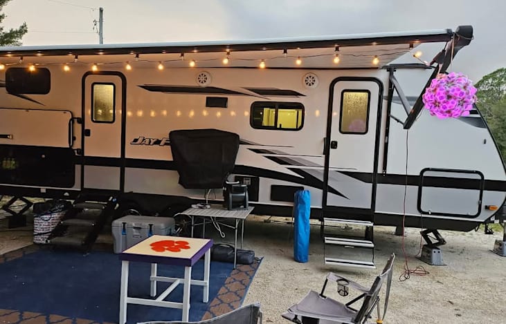 Outdoor TV and sound system.