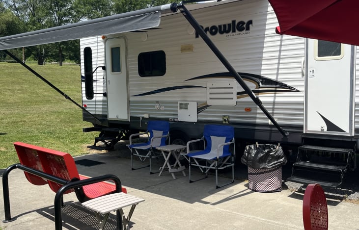 We set chairs and table out. And add outside garbage can for your needs