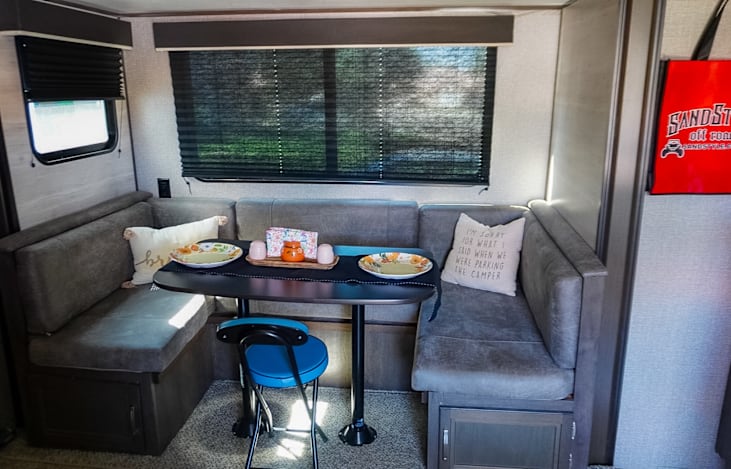 Dinette with storage under seats.