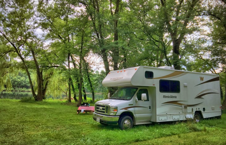 Camping in Pennsylvania the RV is as comfortable on gravel, grass, as on the highway.
