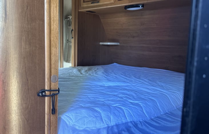 Main Bed from right side - shelf and outlet in corner on bothsides