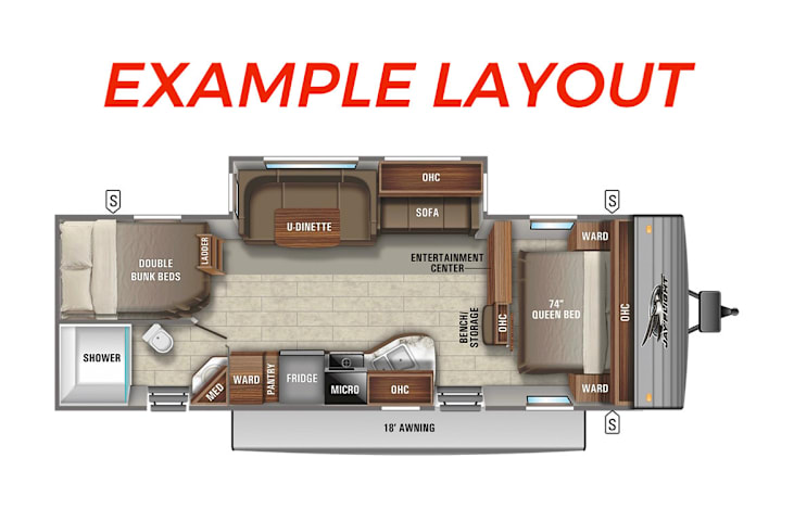 These RV packages will feature a 27'+, 2018 or newer RV, comparable to the example unit pictured.