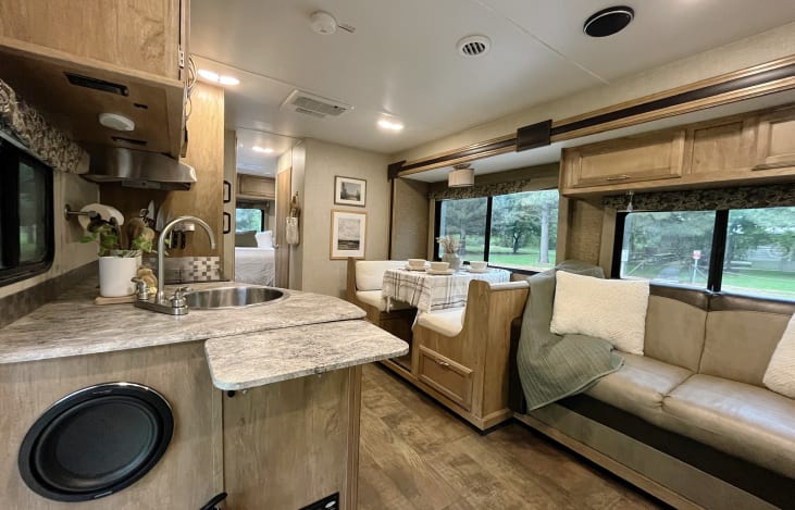 Main sitting area and kitchen.