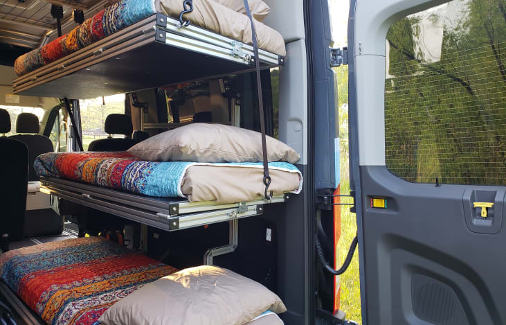 Two single bunks with single mattress on the floor