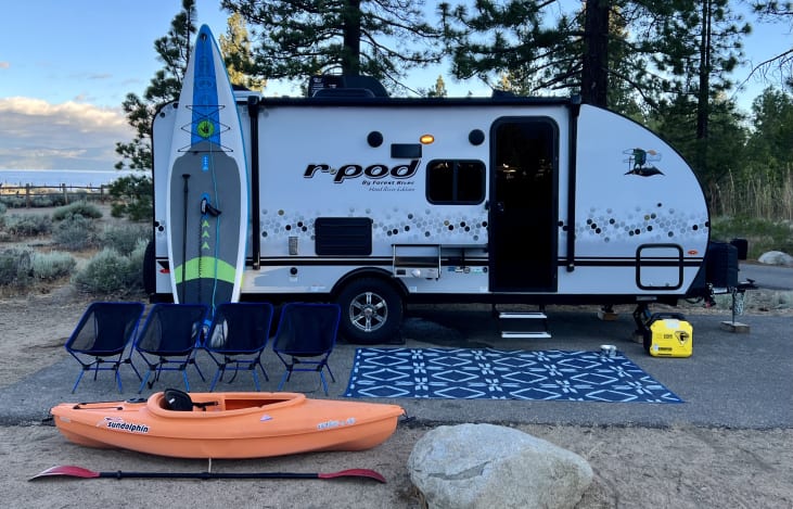 Nevada Beach Campground, Lake Tahoe.  Notice outside grill and table hanging left of door.  Stand-up Paddle Board, kayak, and/or generator cost additional $25/ week.