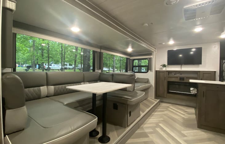 Dining and Living Area w/ Fireplace