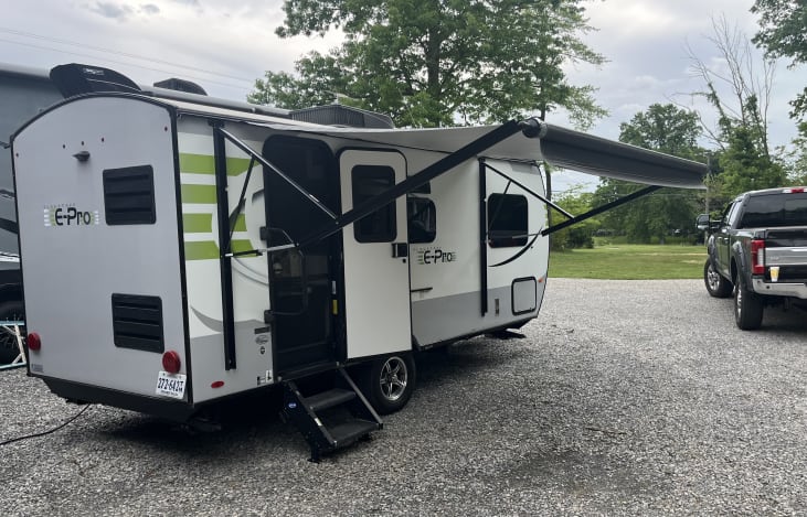 Set up with electric awning out.