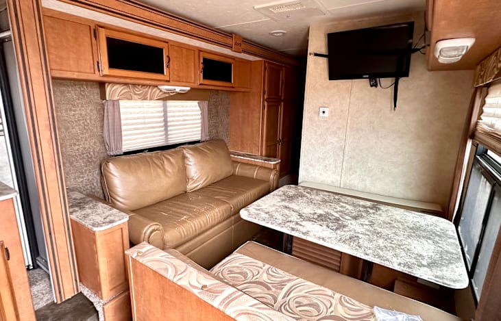 The jackknife couch area slides out for ample walking space!
