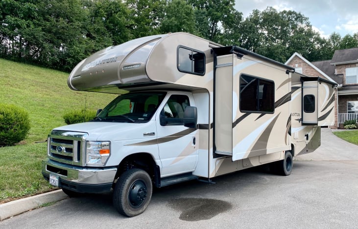 Lifted RV for easy drives with 2 slides for more living space.