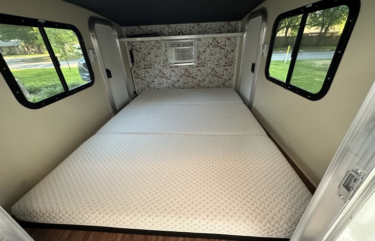 Looking in from the back door. The memory foam mattress can be flipped to either the soft or firm side.