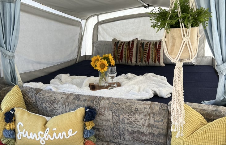 Two luxurious king sized beds are a rare find in the camping world.  In addition you have a sectional sofa big enough for the whole family to relax on which also folds out into a twin sized bed!