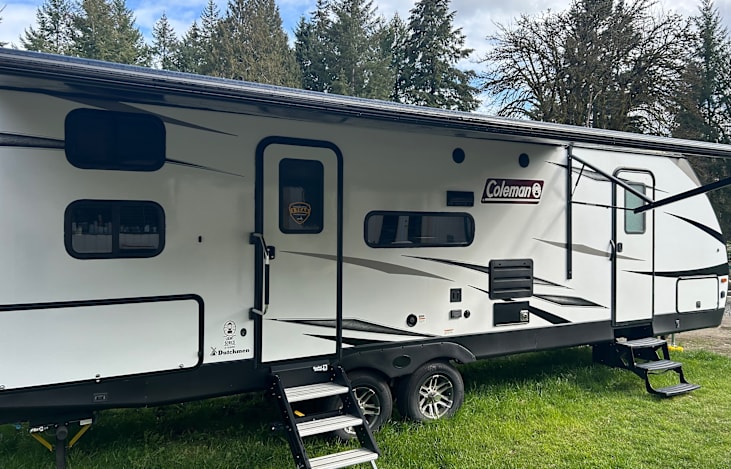 Two entries, electric awning