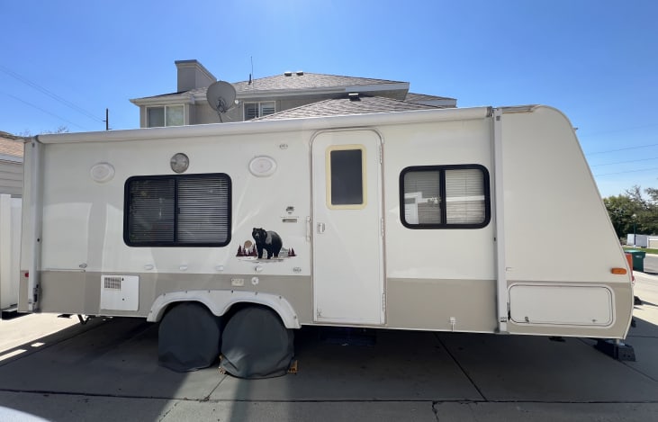 Outside of trailer with 16 ft awning