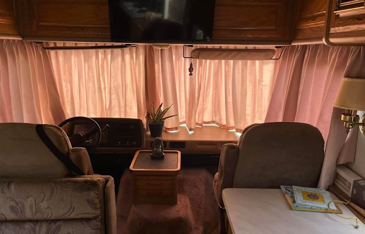 This is the front of our RV with the curtains shut for privacy.