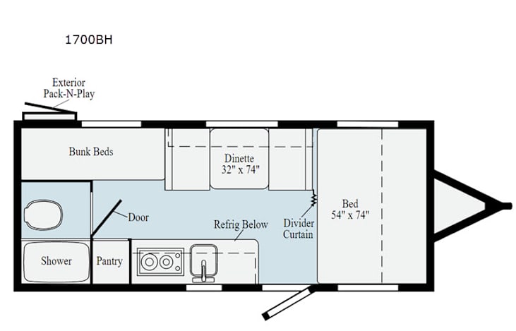 Representative floor plan provided by a trusted RVshare partner.