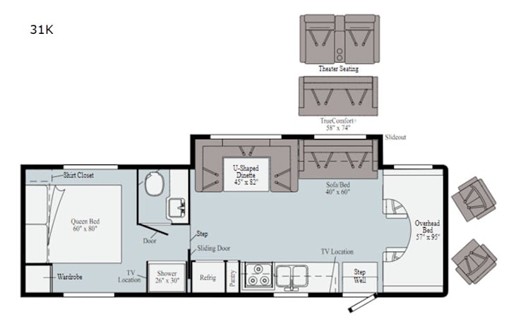 Representative floor plan provided by a trusted RVshare partner.