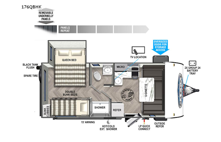 Representative floor plan provided by a trusted RVshare partner.