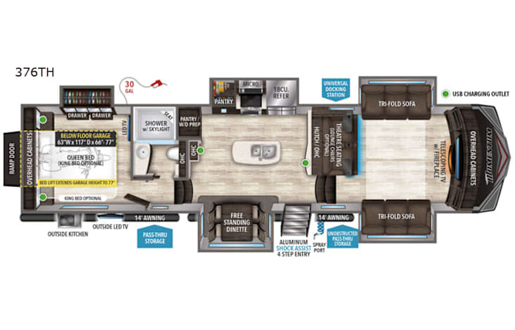 Representative floor plan provided by a trusted RVshare partner.