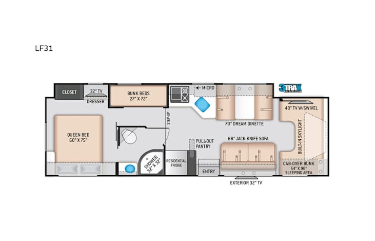 Representative floor plan provided by a trusted RVshare partner.