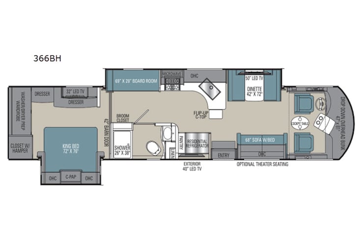 Representative floor plan provided by a trusted RVshare partner.