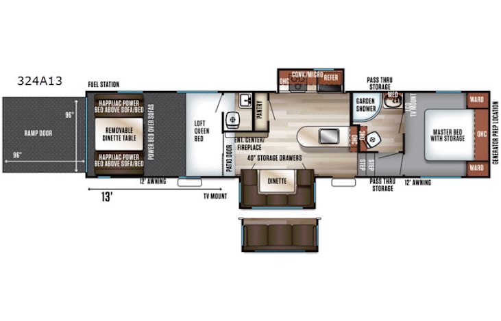 Representative floor plan provided by a trusted RVshare partner.