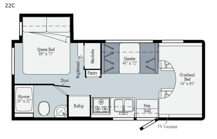 Representative floor plan provided by a trusted RVshare partner.