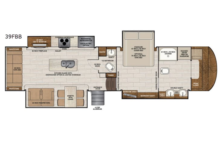 Representative floor plan provided by a trusted RVshare partner.