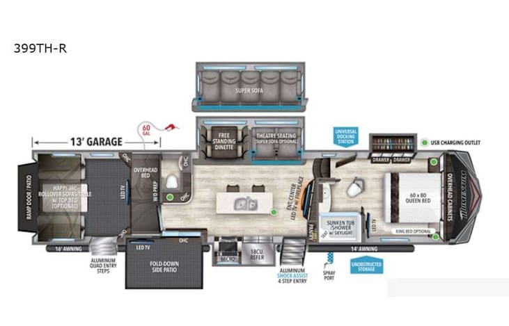 Representative floor plan provided by a trusted RVshare partner.