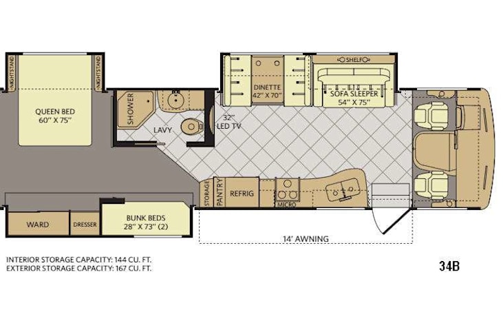 Representative floor plan provided by a trusted RVshare partner.