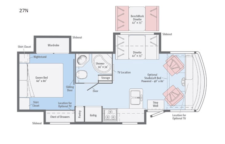 Representative floor plan provided by a trusted RVshare partner.