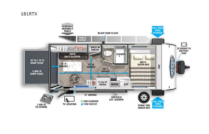 Representative floor plan provided by a trusted RVshare partner.