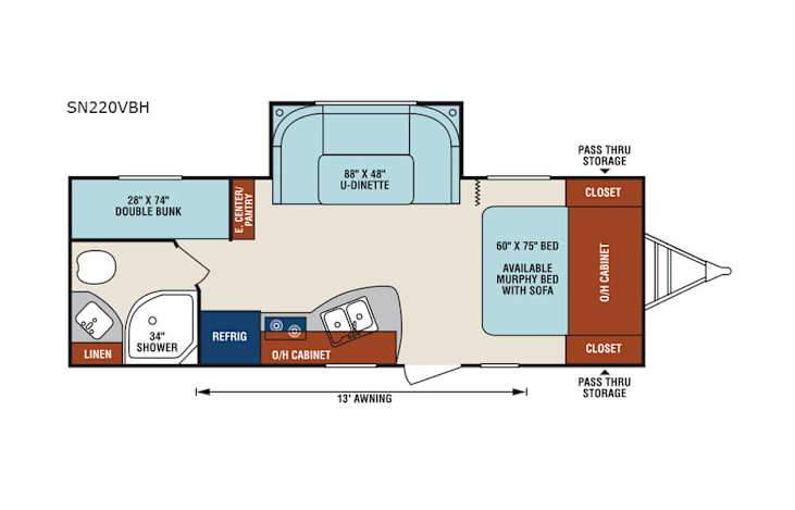 Representative floor plan provided by a trusted RVshare partner.