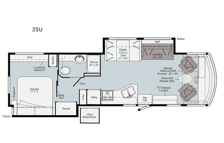 Representative floor plan provided by a trusted RVshare partner.