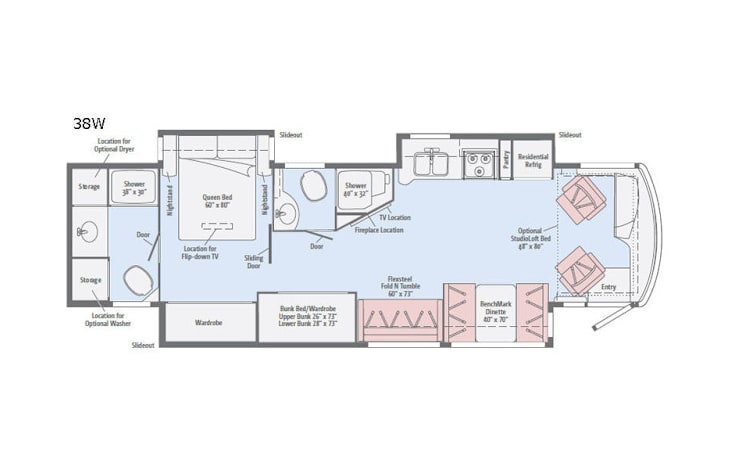 Representative floor plan provided by a trusted RVshare partner.